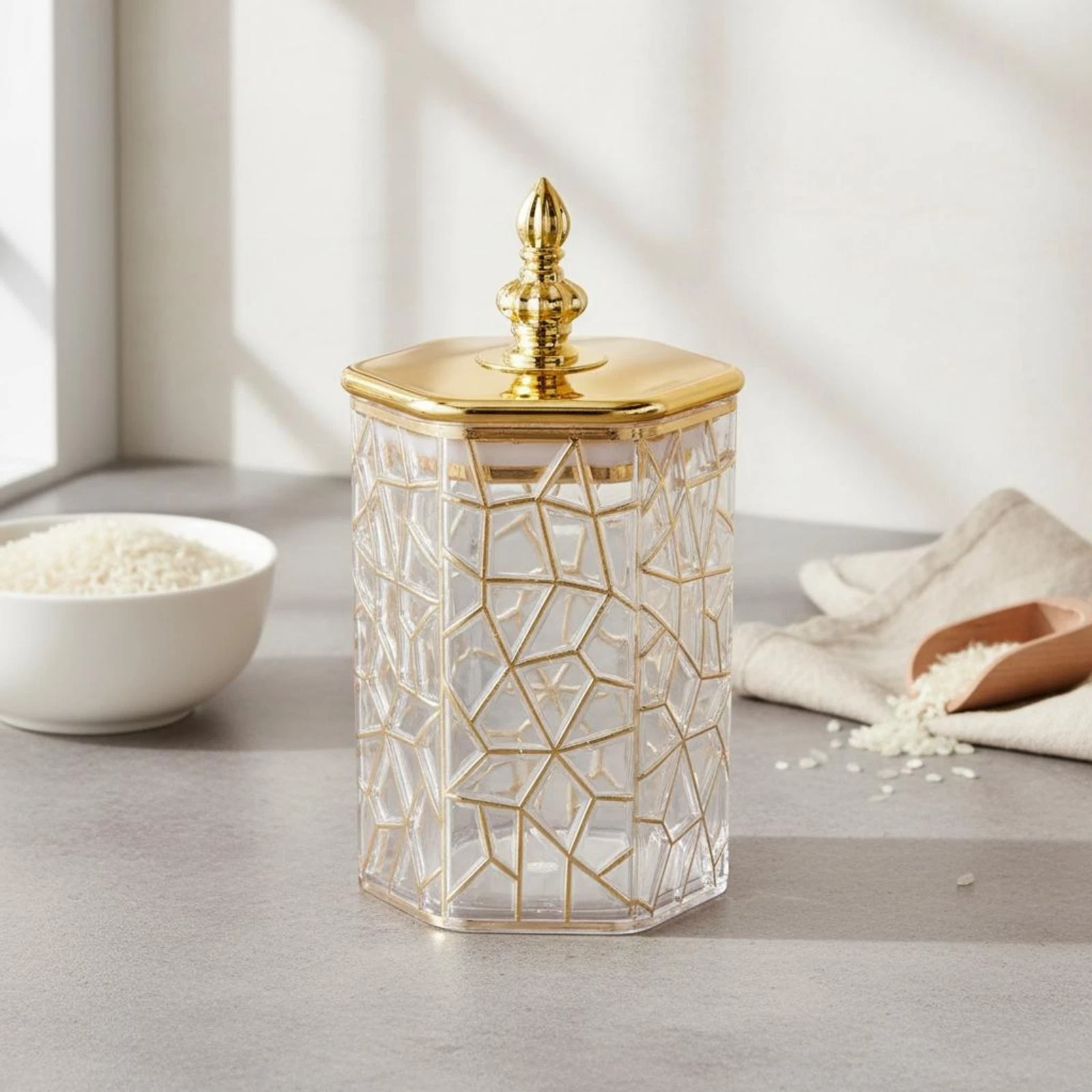 Hexagonal Storage Canister Elegant Design Airtight Food Jar Dishwasher Safe