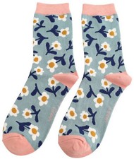 Miss Sparrow London Womens Lazy Daisy Bamboo Socks - Duck Egg Blue