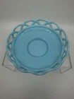 Vintage Open Lace Edge Imperial Glass Blue Milk Glass Dish 6.25”