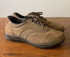 SAS Walk Easy Womens 10 W Brown Suede Leather Lace Up Comfort Walking Shoes 220