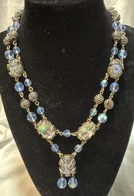 Vintage WEST GERMANY or VENDOME Silver Dragon's Breath Cab & Crystal Necklace