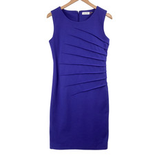 Calvin Klein Size 8 Purple Sheath Dress Sleeveless Pleated Front Career