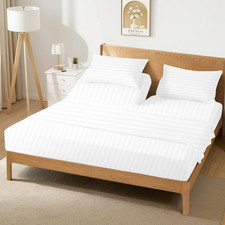 Split Head King Sheet Set - 100 Egyptian Cotton, 800 TC, White Stripe