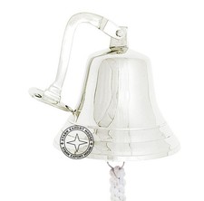 Nickel Brass Large Ship's Wall Hanging Bell with Bracket Lanyard 9 Inch JXZK