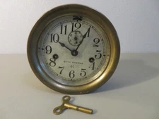 Vintage WWII Seth Thomas Brass Ship’s Clock No. 41 Works Key No Bell Chime