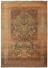7x10 Hand Knotted Wool Rug Tree of Life Vase and Bird Motif Design Circa 1870