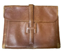 Authentic HERMES Clutch Bag Jige GM Brown Leather Bag