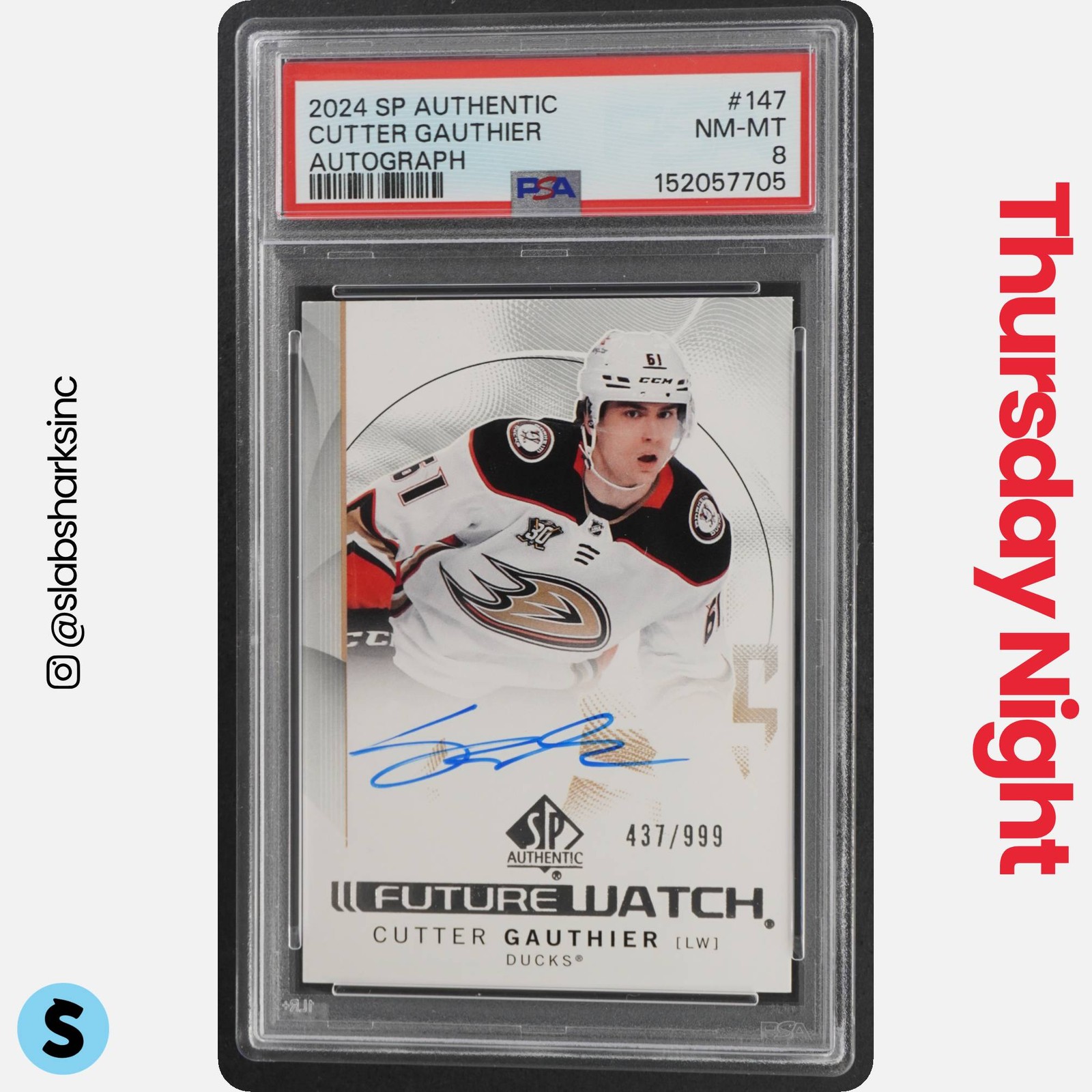 2024 SP AUTHENTIC #147 CUTTER GAUTHIER FUTURE WATCH AUTO RC ROOKIE /999 PSA 8 view 1