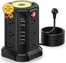Surge Protector Power Strip Tower with USB Ports and Night Light Extension Cord