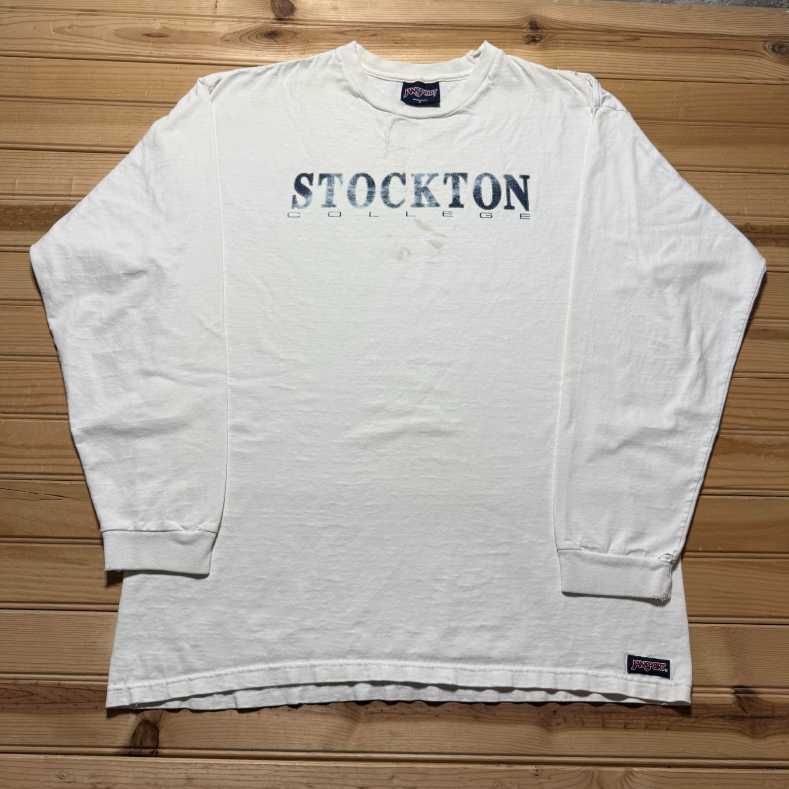 Vintage 90s JanSport Stockton College Long Sleeve Graphic T-Shirt USA - Large