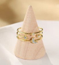 Copper Ring With Hollow Star And Moon Celestial Design Exquisite Fashion