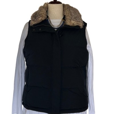 Womens Classic Puffer Down Vest Black Faux Fur Trim Gorpcore LL Bean L Regular