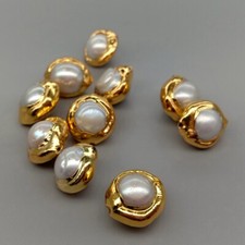 10 pcs Gold Plated Natural White Pearl Beads Gemstone Charm BohoDIY Making