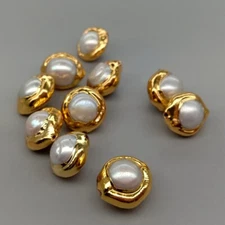 10 pcs Gold Plated Natural White Pearl Beads Gemstone Charm BohoDIY Making
