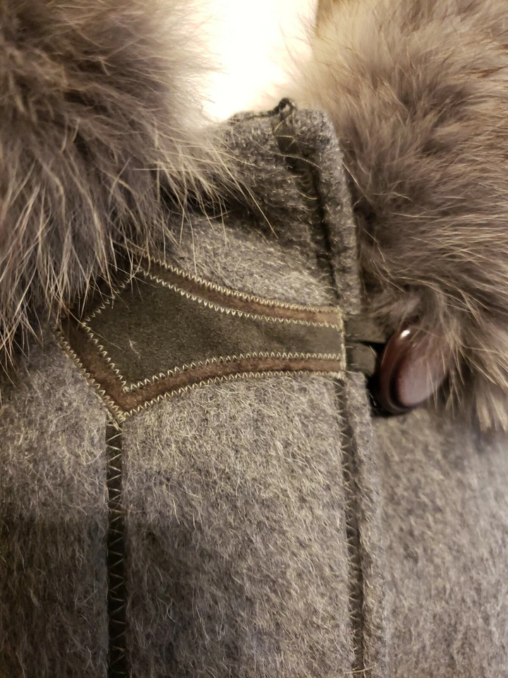 VTG 80's Terra Moda Original Pure Wool Mohair Fox Fur Pea Coat Jacket - Image 3 of 4