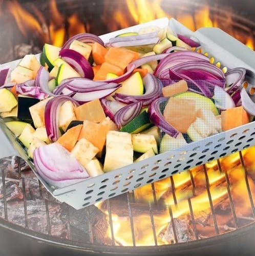 KALUNS BBQ Basket - For Grilling Vegetables, Heavy Duty, Stainless 12" x 12" x 2 - Picture 6 of 9