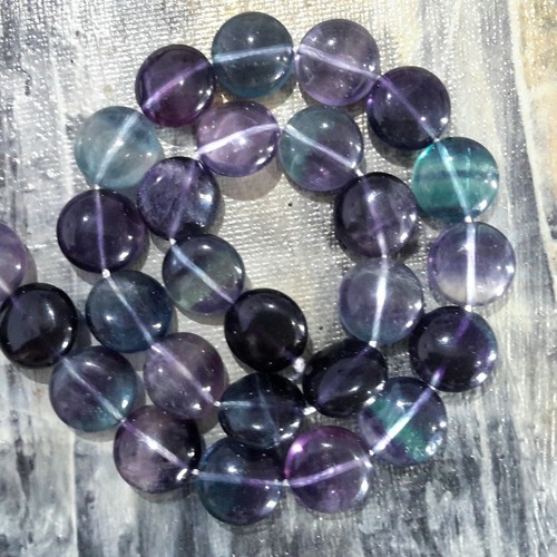 Natural Flourite, Flat Round, 14x8mm, Approx 28 pce, Free postage. - Picture 2 of 3