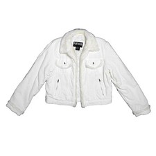 Xl Vintage 90s Y2k Corduroy Cream Off White Faux Fur Trim Bomber Jacket Coat
