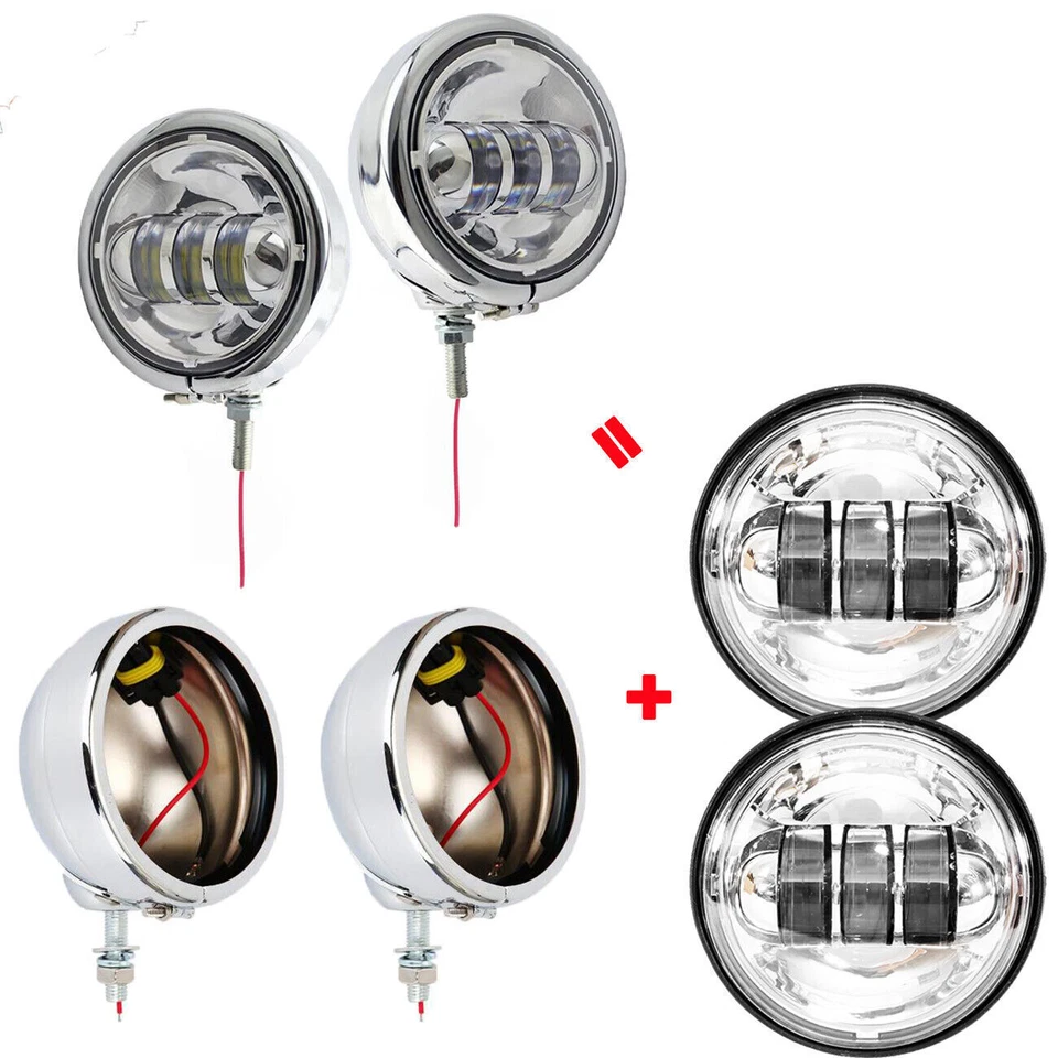 Par de luces antiniebla foco auxiliar LED de 4,5" + cubo de carcasa para Harley nuevo Foto 2 de 4