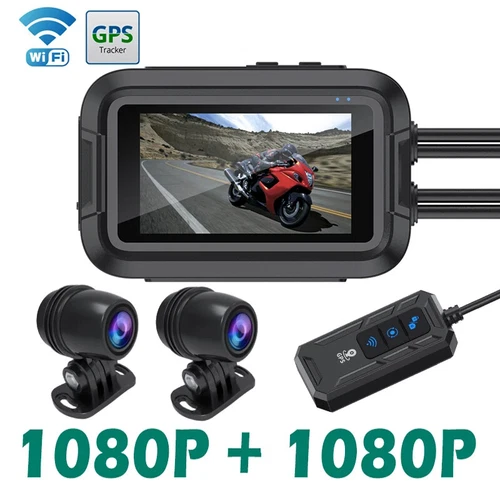 Dual Objektiv Motorrad DVR Loop Aufnahme HD 1080P Motorrad Videokamera WiFi GPS - Bild 1 von 19