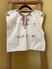 Huipil Child s Top Hand Embroidered Mayan Unbleached Cotton Day Of Dead Cultural
