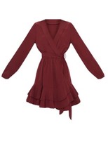 Burgundy Tie Waist Frill Hem Dress Size 6 