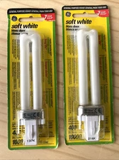 GE 7 Watt 13576 Soft White BIAX CFL Bulb PLG41C3PG 10000 hour NEW LOT OF 2