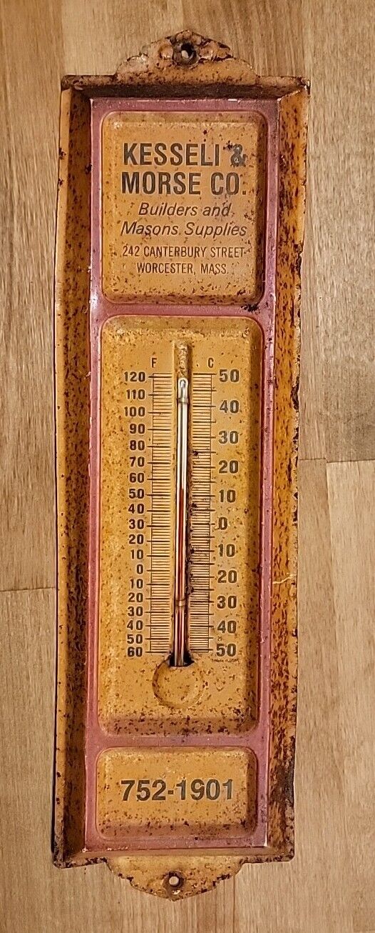 Rare ANTIQUE KESSELI & MORSE Co Builders Masons WORCESTER Mass. WALL THERMOMETER