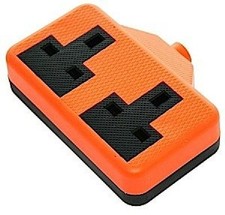 2 GANG ORANGE RUBBER PLUG SOCKET DOUBLE TRAILING EXTENSION SOCKET TWIN 81437 