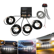 4 PACK HID Hazard Strobe Lights Kit White Emergency Warning Hideaway 80W DC 12V