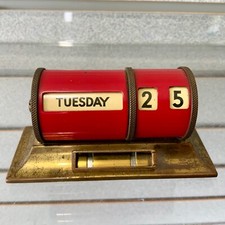 1930s GERMAN Art Deco Brass Barrel Cylinder Red Desk Perpetual Calendar 