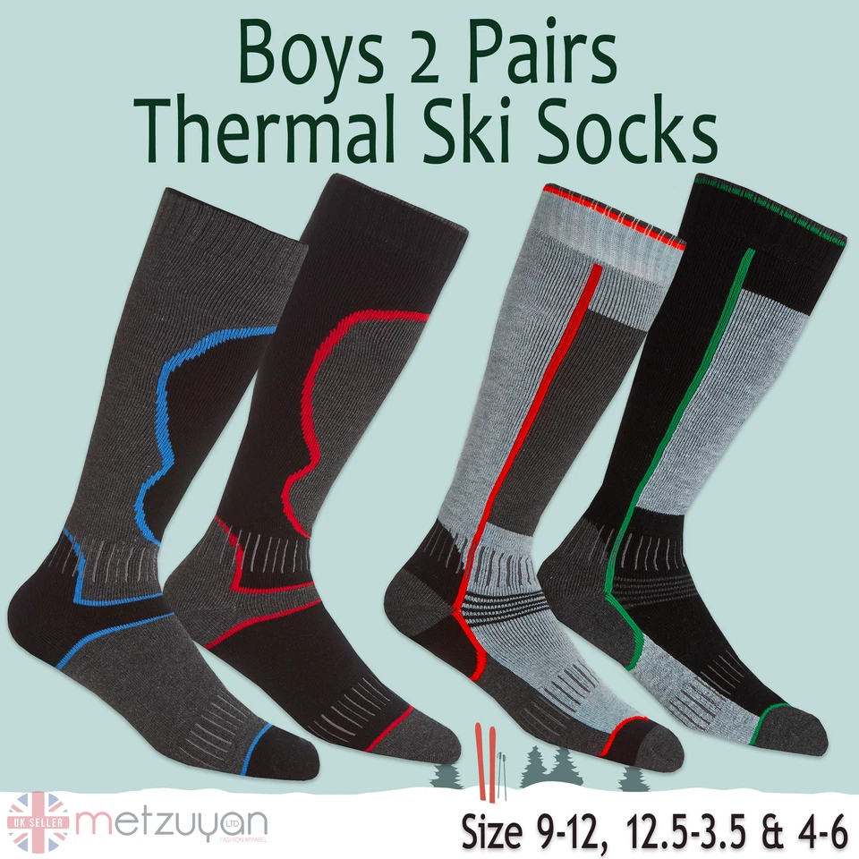 METZUYAN Kids Teens Boys 2 Pairs Winter Warm Thermal Hiking Trekking Long Leg Ski Socks