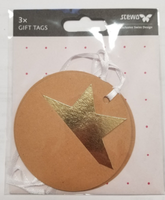 Weihnachts - GeschenkanhäNger Rund 3Er Set Je Ca. 8 Cm Braun Mit Goldenem Stern