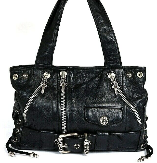 Chrome Hearts JJDEAN Small Handbag Leather Silver SV925 Black #1097