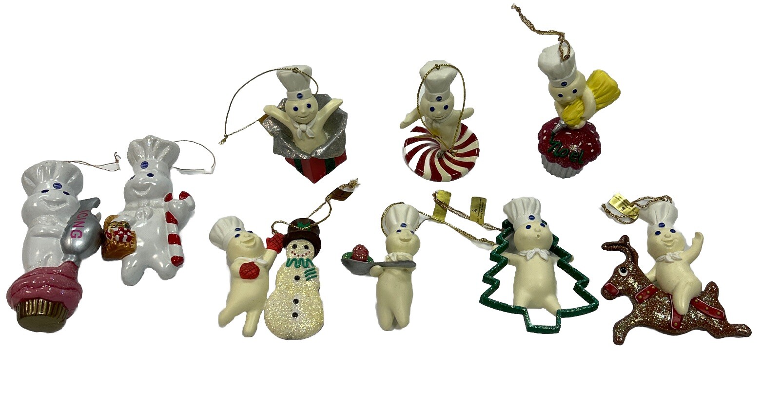 Lot of 9 Pillsbury Doughboy - Danbury Mint &  Kurt Adler Christmas Ornaments Fun
