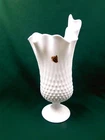 Vintage Fenton large footed ruffled top swung hobnail milk glass vase 13”