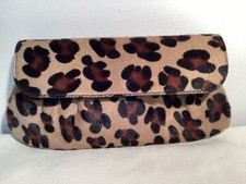 Maurizio Taiuti Leopard Print Calf Hair Vintage Leather Clutch W Detach Strap