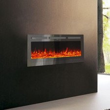 New Wide Electric Fire Wall Mounted Flat Glass Hanging Fireplace + Remote 40inch