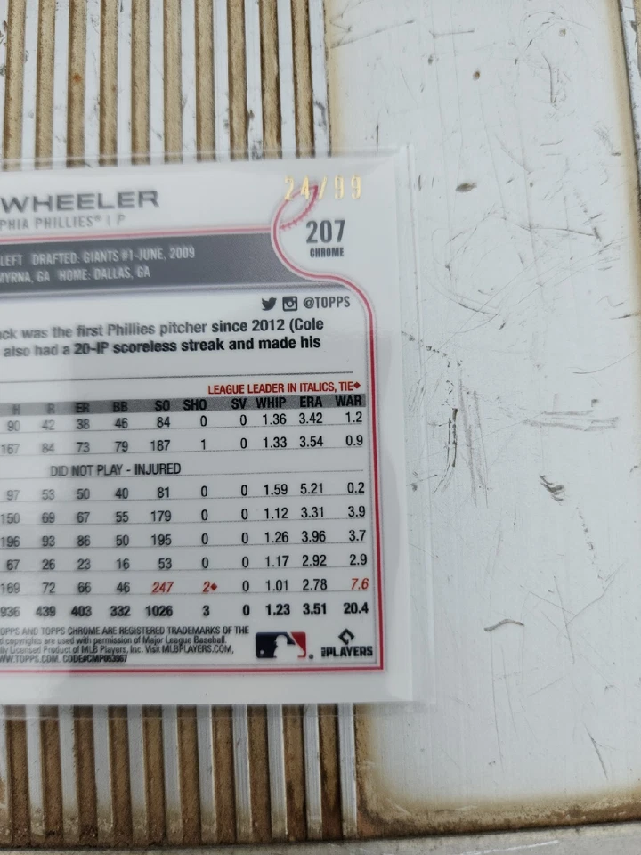 2022 Topps Chrome Green Wave Refractor 24/99 (Zack Wheeler #207) Phillies  - Image 3 of 3