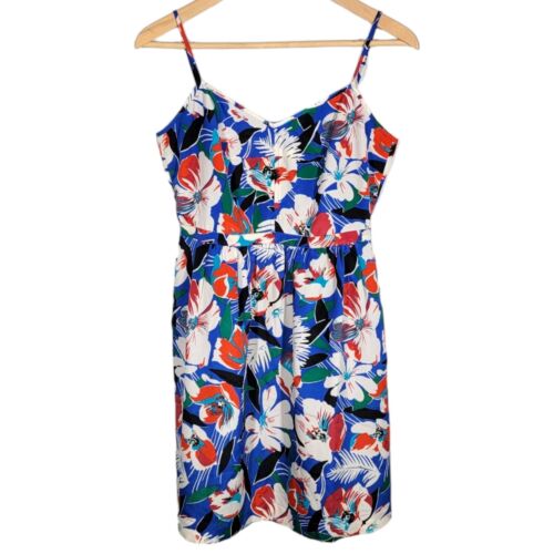 J Crew Dress Size 4 Hawaiian Floral Print Blue Tropical Sundress Pockets New