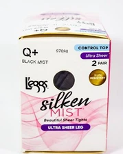 2 L'eggs Silken Mist Control Top Ultra Sheer Run Resistant BLACK MIST Tight Q+