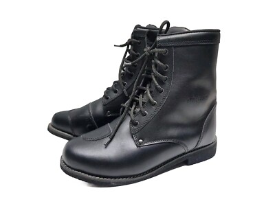 Street Steel Heritage Women's Black Leather Lace Up Ankle Biker Combat  Boots