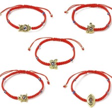 5-25 Adjustable Friendship Bracelets, Red Evil Eye w Charm Beads, Bracelet Swaps