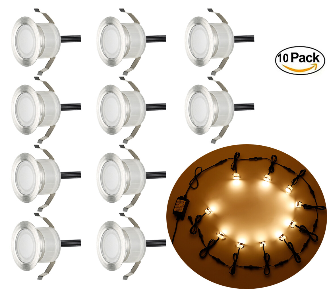 10pcs Low Voltage Outdoor LED Deck Lights Kit Recessed Deck Lamp Warm