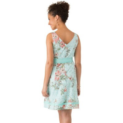robbie bee lace dress Robbie Bee Print Lace Fit and Flare Dress, Blue, Size 14 junior,