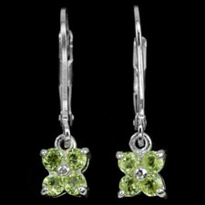 Petite Flower Natural Peridot Dangle Earrings 14K Gold on Sterling Silver 925