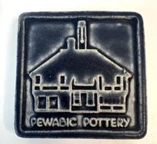Pewabic Pottery Tile Blue 4" x 4" 1994 Pewabic Raised Building Detroit Michigan