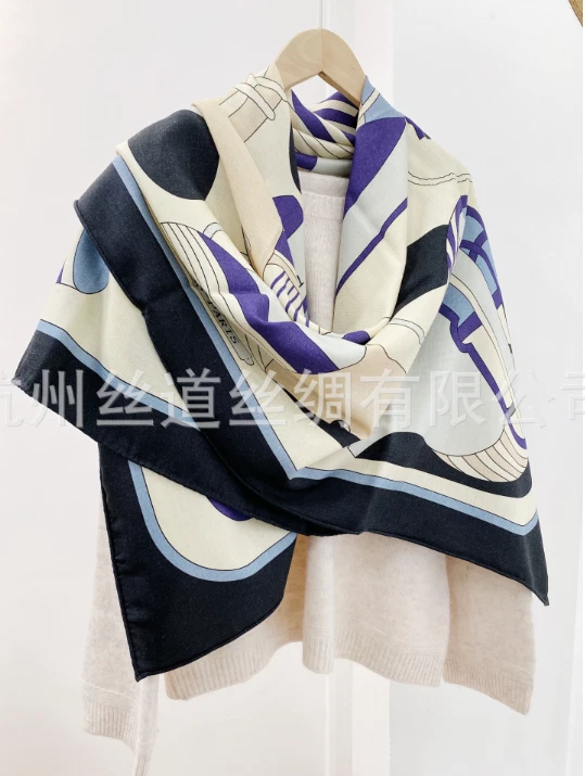 70% Cashmere 30% Silk Neckerchief 53'' coil Print Bandana Scarf Shawl Wrap new