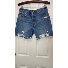Levi's 501 Original Distressed Denim Shorts Women 29 Blue Cut Off High Rise
