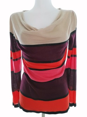 PROMOD Damen Pullover Gr. 38 Beige Leichter Strick Langer Ärmel Streifen